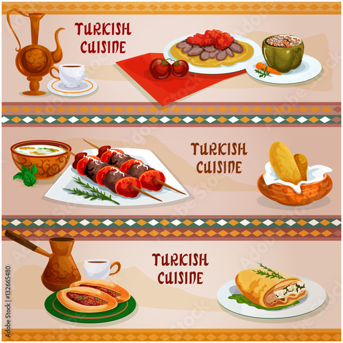 Turkish cuisine meat dishes banner for menu design