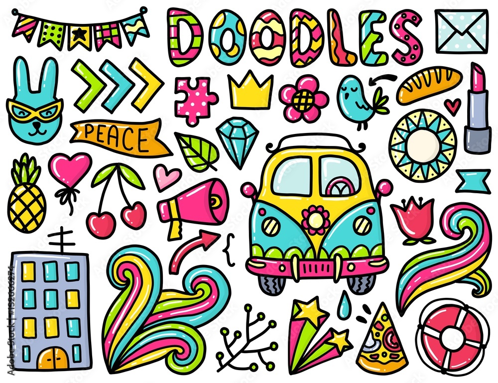 Doodles cute color elements. Doodles cute color elements.