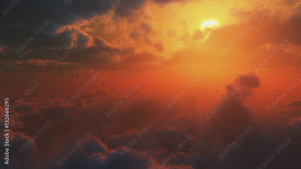 Dramatic impressive view from heaven with bright sun and clouds - obrazy, fototapety, plakaty 
