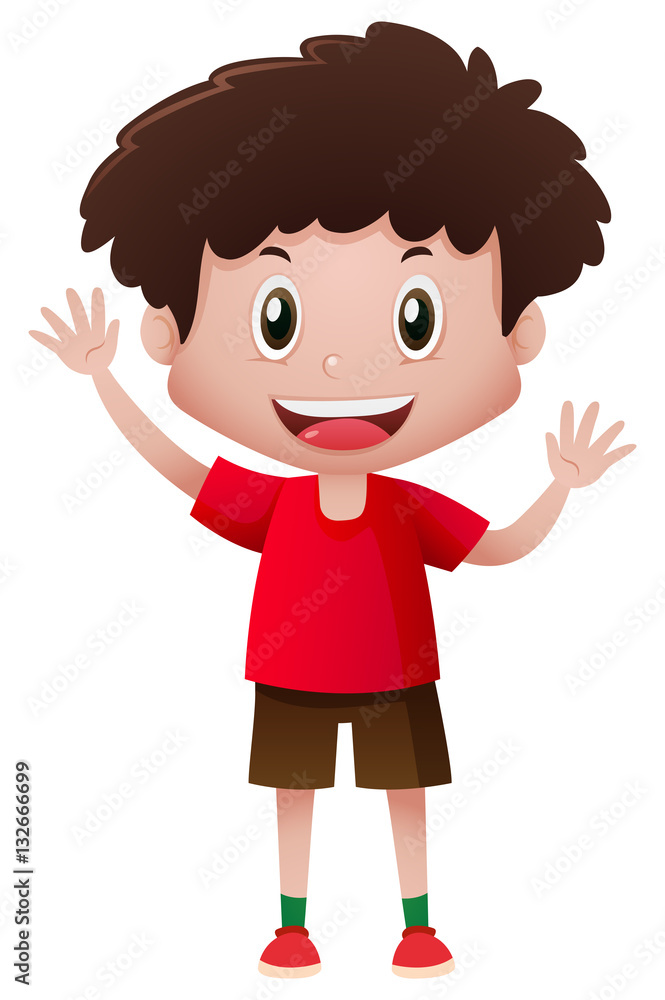 Boy in red shirt waving hands Boy in red shirt waving hands