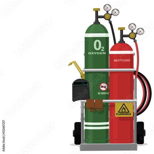 Isolated set of Gas welding equipment on transparent background
