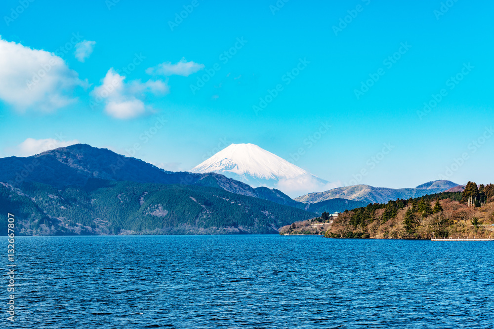 Lake Ashi viewed from Moto-Hakone in Hakone, Japan.