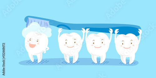 brushing cute cartoon teeth