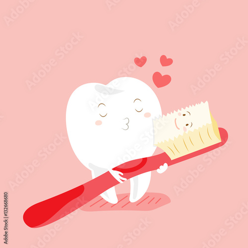 cute cartoon teeth and toothbrush with happy valentine day
