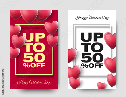 Happy Valentines day sale beautiful posters with heart, or holiday discount banner design. Vector illustration, eps10