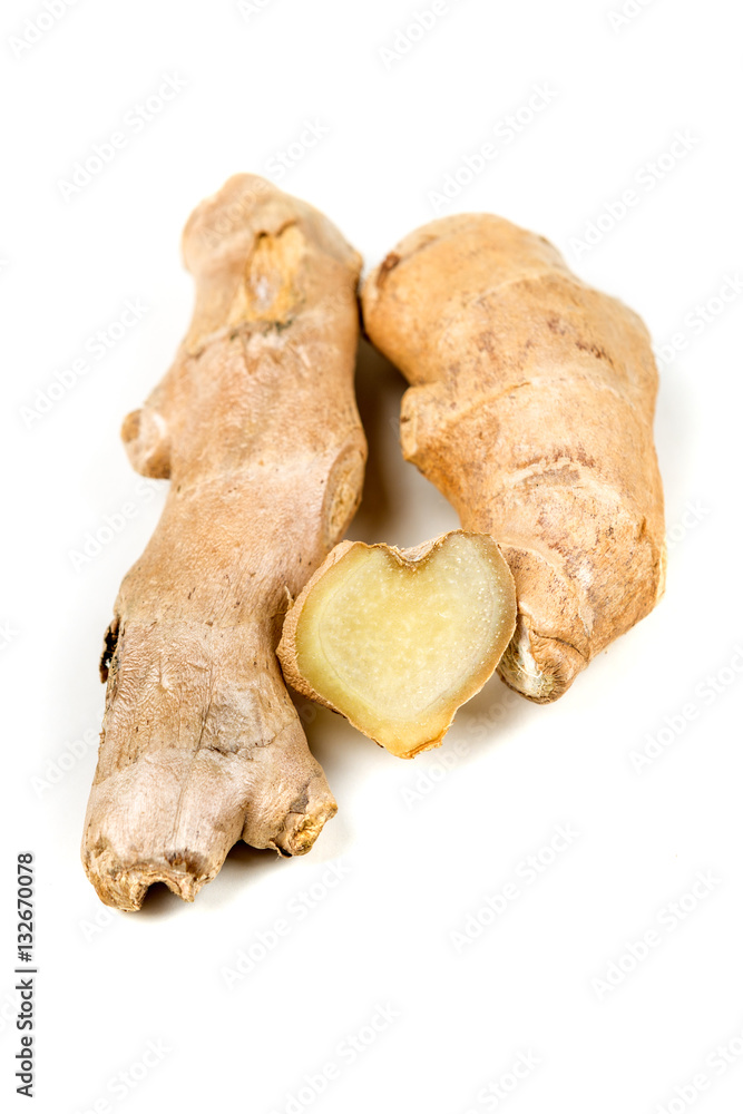 Sliced ginger root with a heart shape isolated on a white background Sliced ginger root with a heart shape isolated on a white background