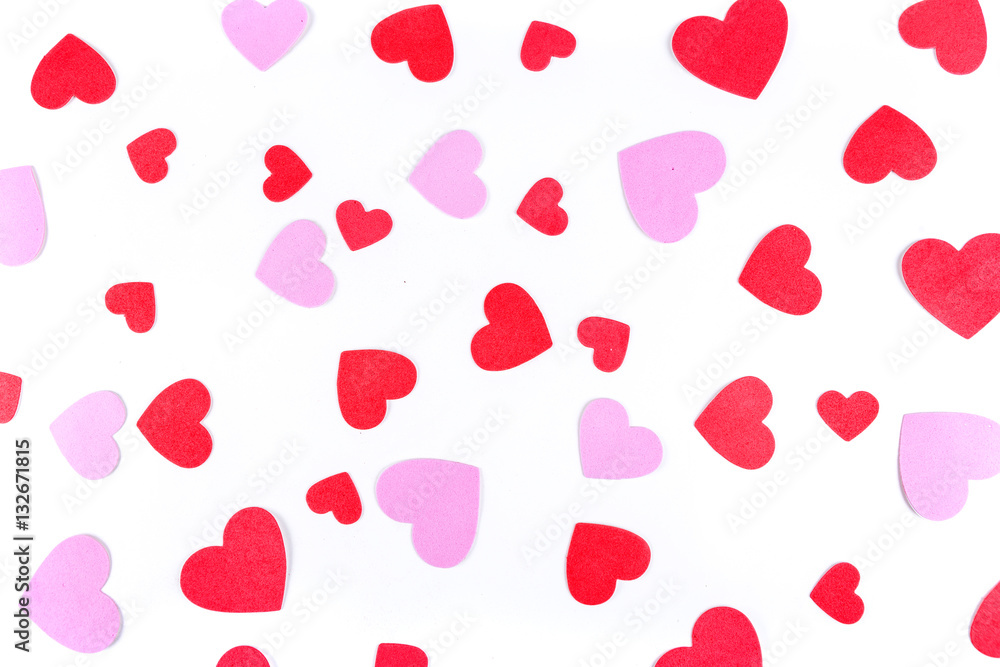 Valentine pink and red heart shapes isolated on a white background
