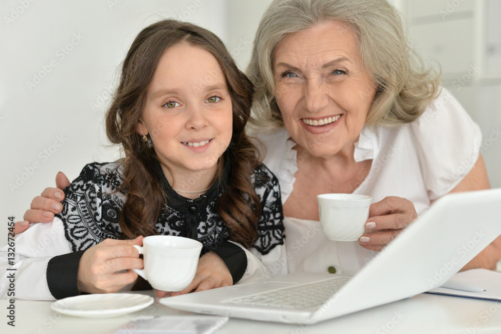 granny with granddaughter using laptop granny with granddaughter using laptop