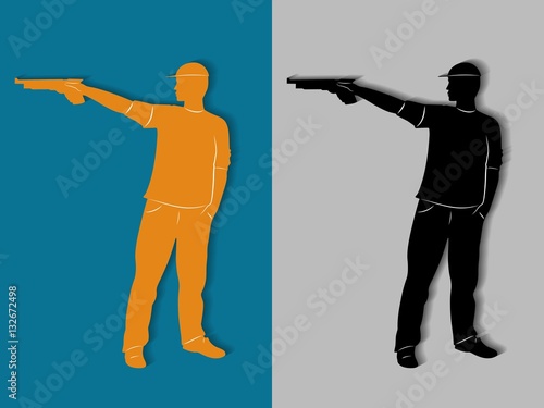 Silhouette of a pistol shooter. vector drawing