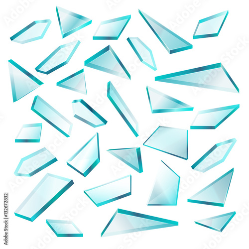 Broken glass shards isolated on white vector set