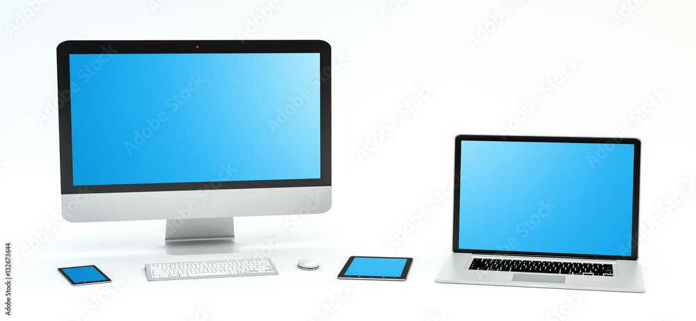 Modern computer laptop mobile phone and tablet 3D rendering Modern computer laptop mobile phone and tablet 3D rendering