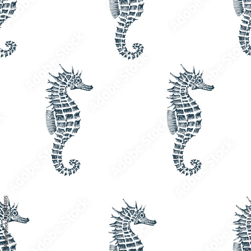 vector seamless pattern with seahorse