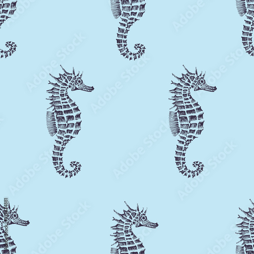 vector seamless pattern with seahorse