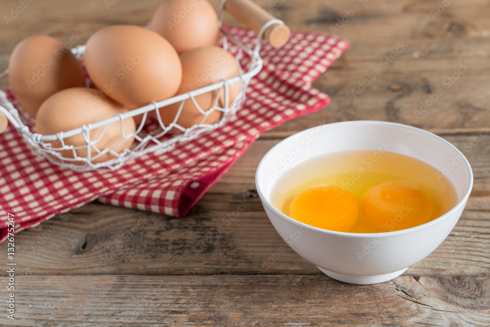 Egg yolk for cooking on white bowl. Selective focus. Egg yolk for cooking on white bowl. Selective focus.