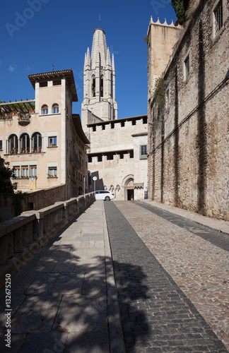 Street and Basilica of Sant Feliu in Girona