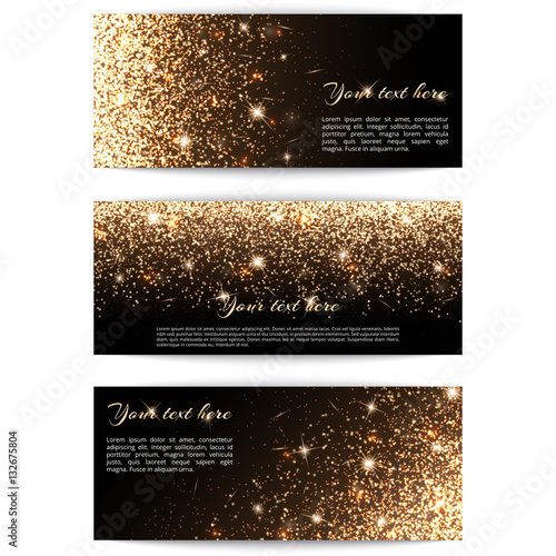 Set of banners with golden light effects on black background.
