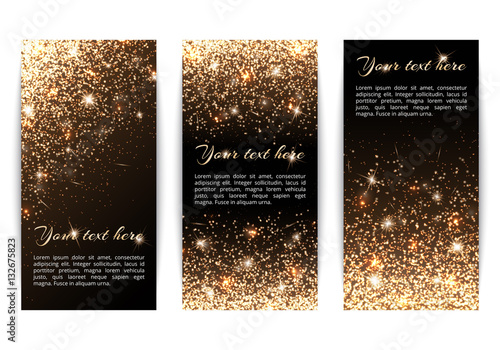 Set of banners with sparkles on a black background
