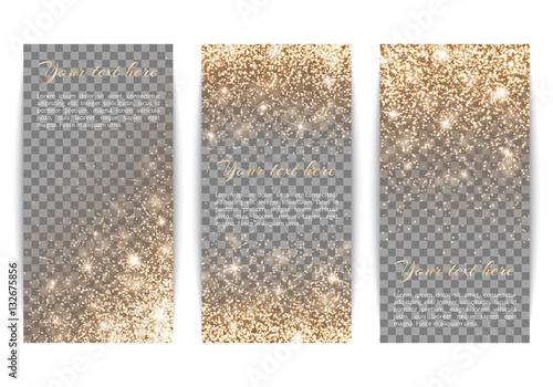 Set of banners with gold glitter on a transparent background
