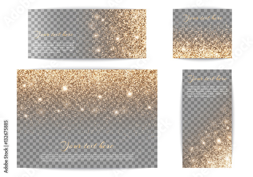Set of banners with golden highlights on a transparent background
