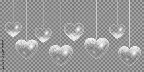 Shining heart with silver glitter on a transparent background for design valentines
