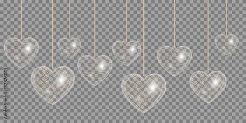 Transparent heart with gold glitter design for romantic cards and valentines
