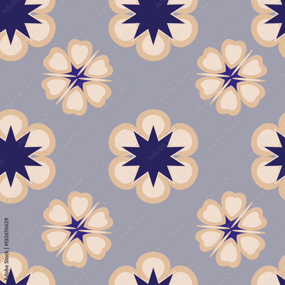 Pattern with abstract flowers in pastel and blue shades
