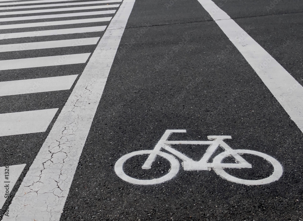 Fototapeta premium Bike lane or Bicycle lane signage on street