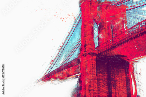 Fototapeta brooklyn bridge new york, brooklyn bridge canvas art, manhattan wall art, kreatywne malowanie brookliński most, wystrój domu z nowojorskim, artystyczne brooklyn bridge canvas, dekoracja, landmark art