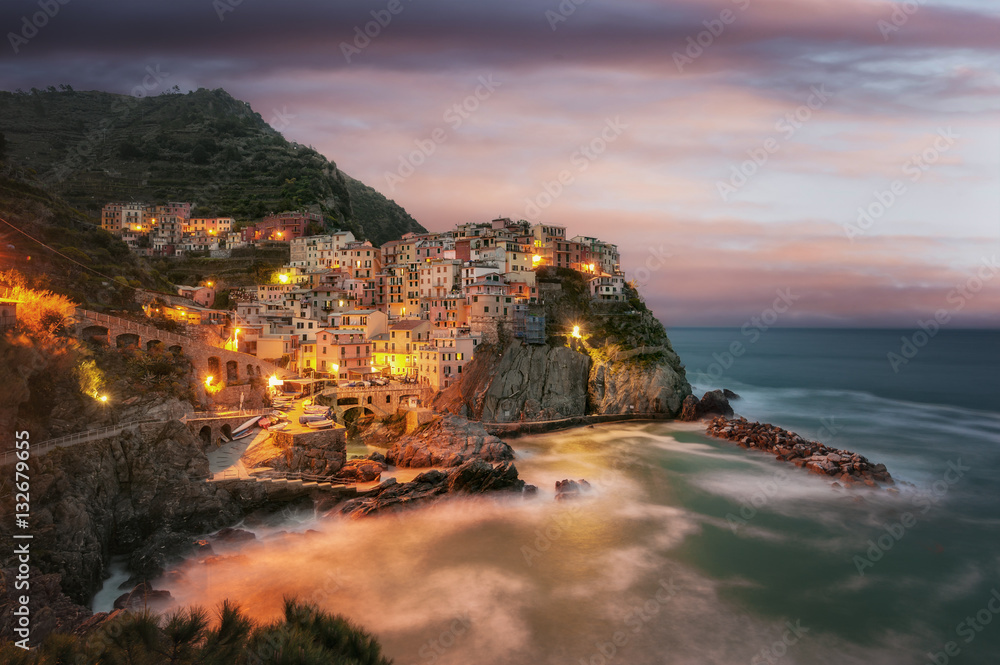 Dawn over the bay in the National Park of Cinque Terre, Manarola