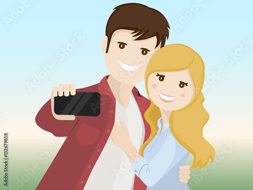 Couple of lovers making a selfie