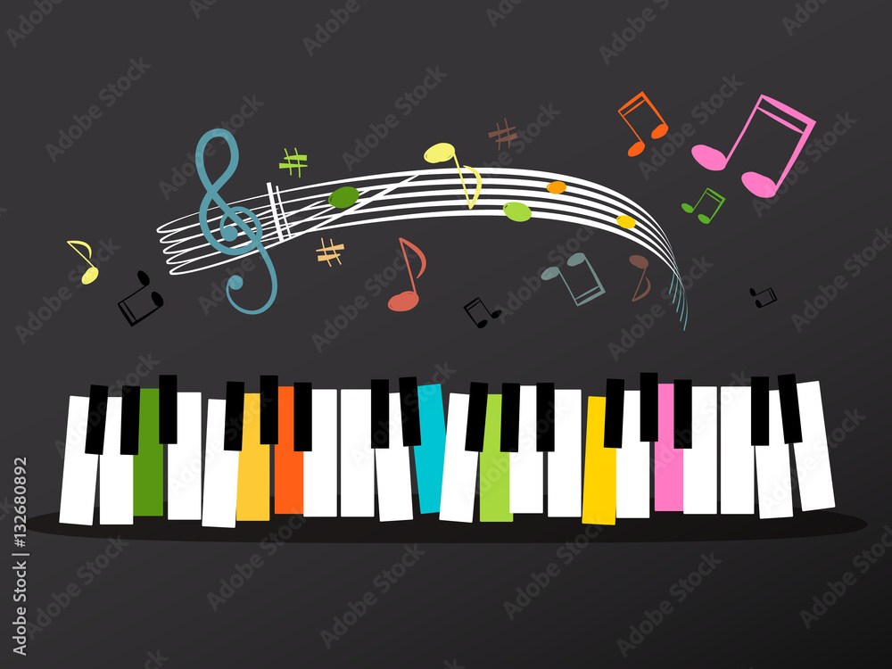 Fototapeta premium Music Keyboard with Colorful Keys and Notes