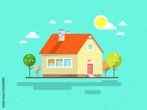 House. Flat Design Urban Landscape. Vector Abstract Architecture Illustration.
