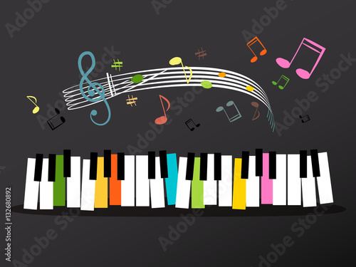 Music Keyboard with Colorful Keys and Notes