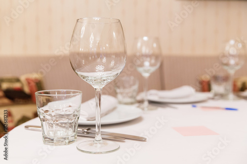 Restaurant table with empty glasses