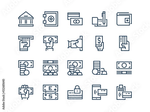 Money. Set of outline vector icons
