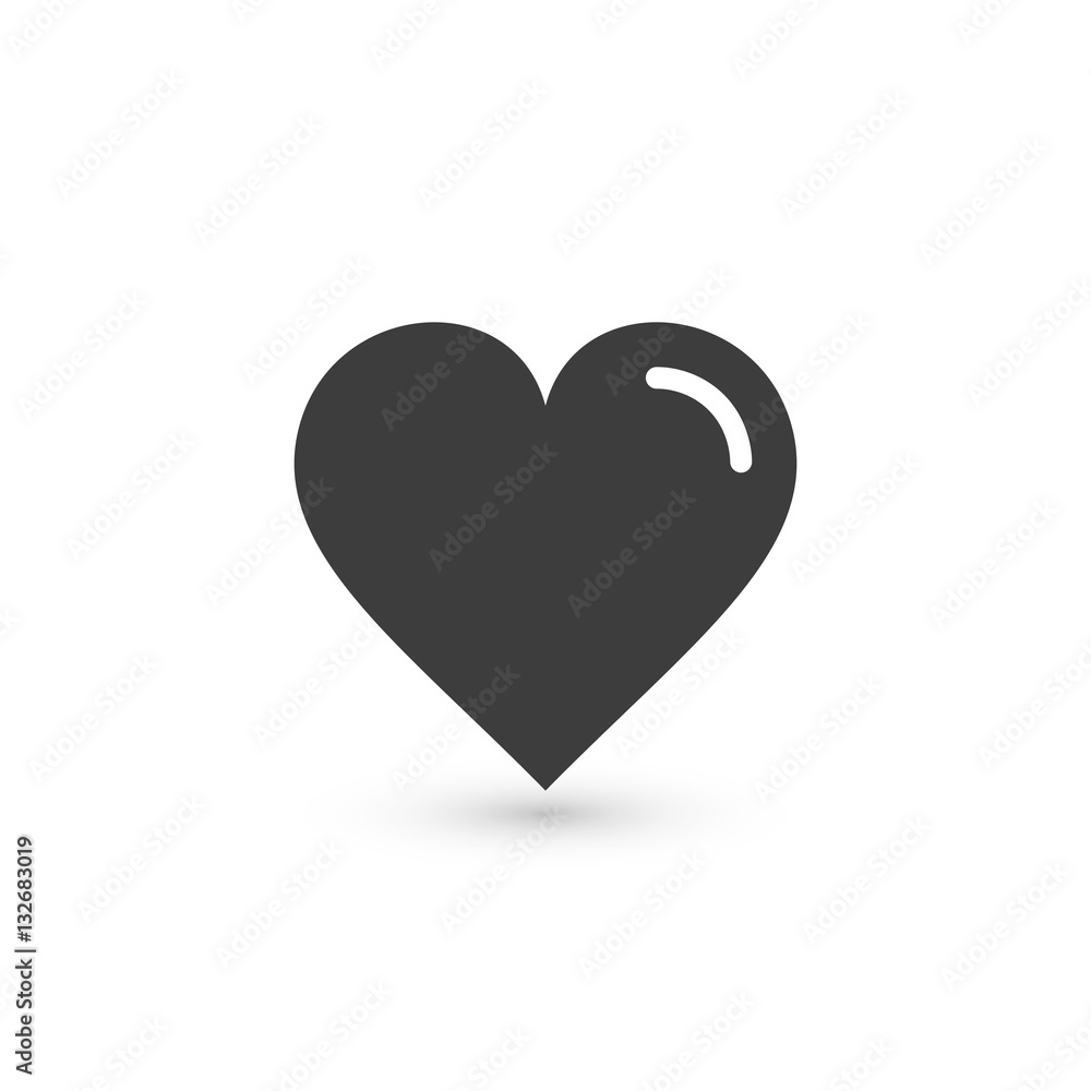 Heart Icon Vector. Love symbol. Valentine's Day sign, isolated on white background with shadow, Flat style for graphic and web design, logo.