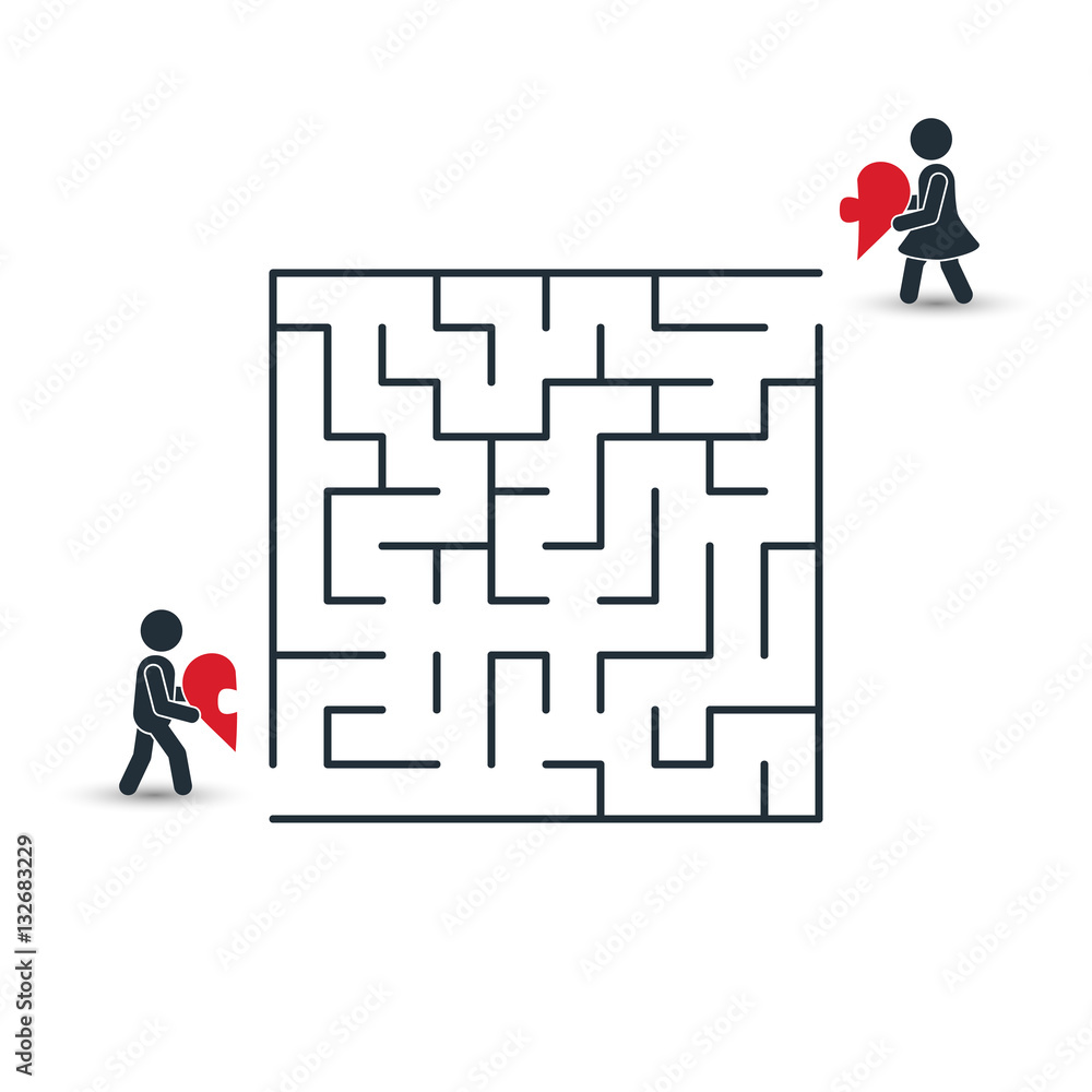 Concept of love maze, labyrinth. Vector Illustration Concept of love maze, labyrinth. Vector Illustration