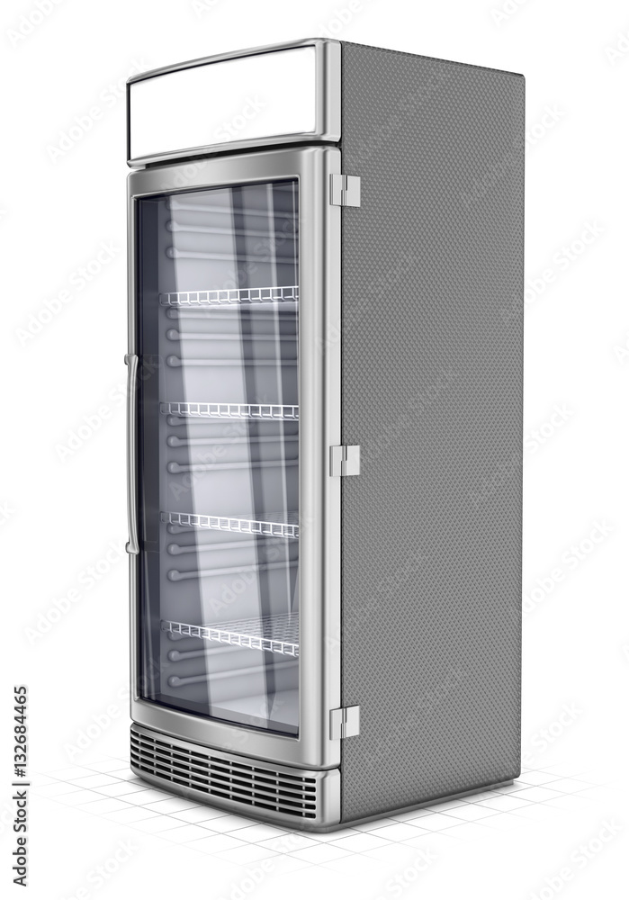 Showcase refrigerator isolated on white. 3d image Showcase refrigerator isolated on white. 3d image