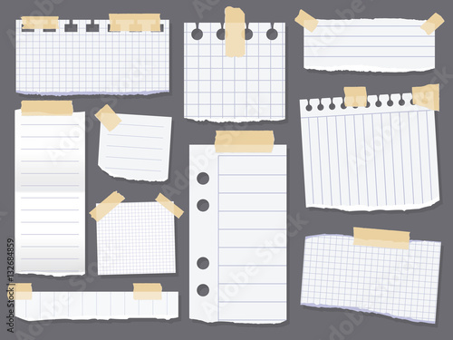 Line note papers. Scotch taped lined paper pieces