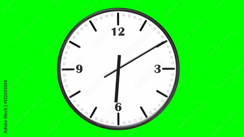 Clock Time laps 1 hour - from 6 to 7 in 30 seconds - loopable green screen Clock Time laps 1 hour - from 6 to 7 in 30 seconds - loopable green screen
