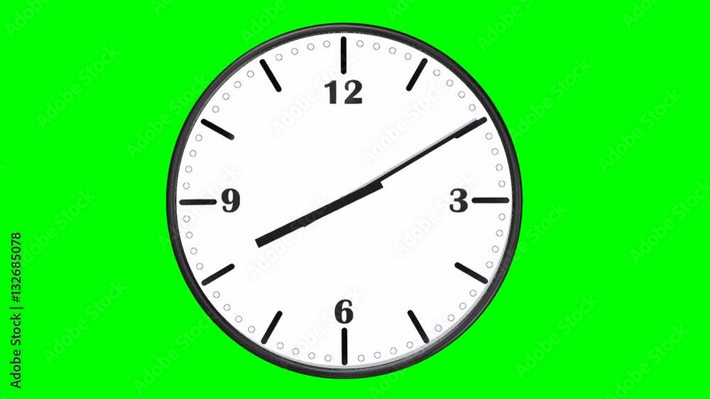Clock Time laps 1 hour - from 8 to 9 in 30 seconds - loopable green screen Clock Time laps 1 hour - from 8 to 9 in 30 seconds - loopable green screen
