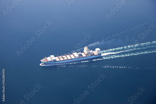 Aerial view of Cargo ship photo