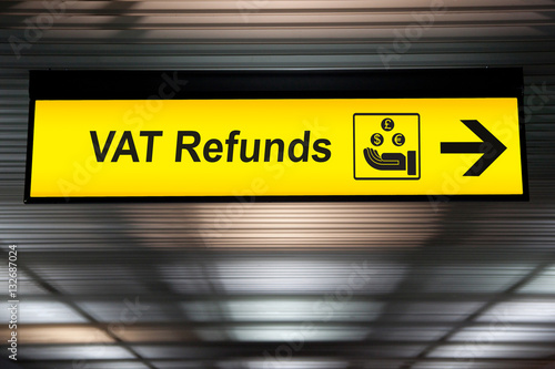 Airport Vat refund and customs sign in terminal at airport