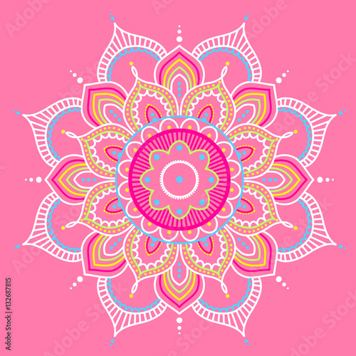 Colorful mandala on pink background, illustration