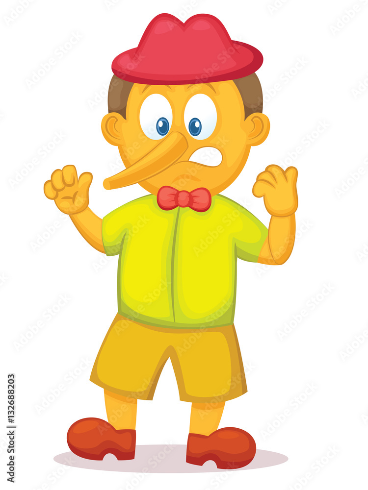 Funny Pinocchio with Long Nose Cartoon Character. Vector Illustration