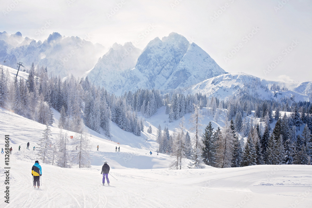 Winter landscape scene in a ski resort in Austria