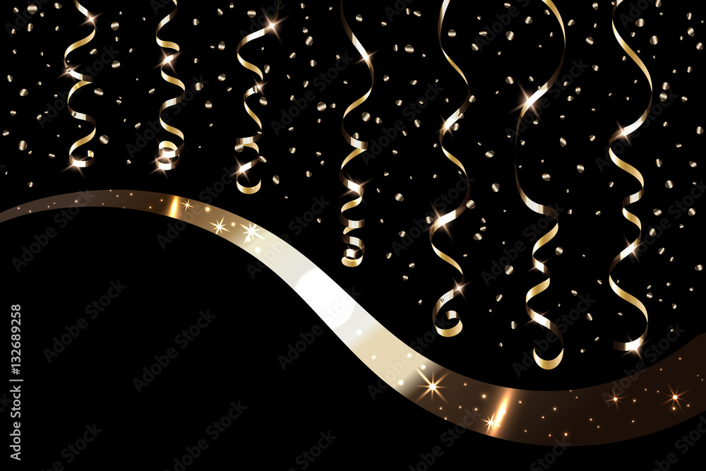 Birthday blac background with curling streamers Vector Image