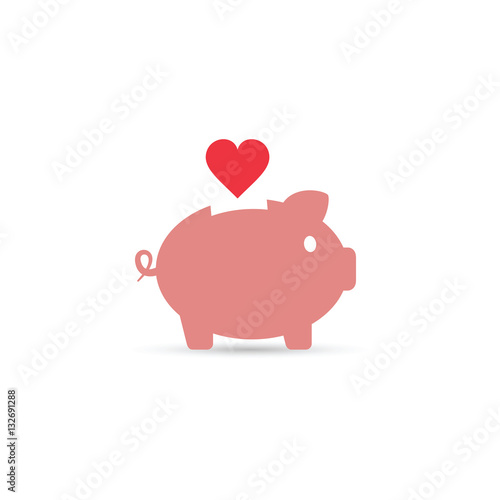 Piggy bank with heart, vector illustration.