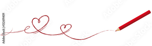 Drawing of hearts with red colored pencil for Valentine's Day