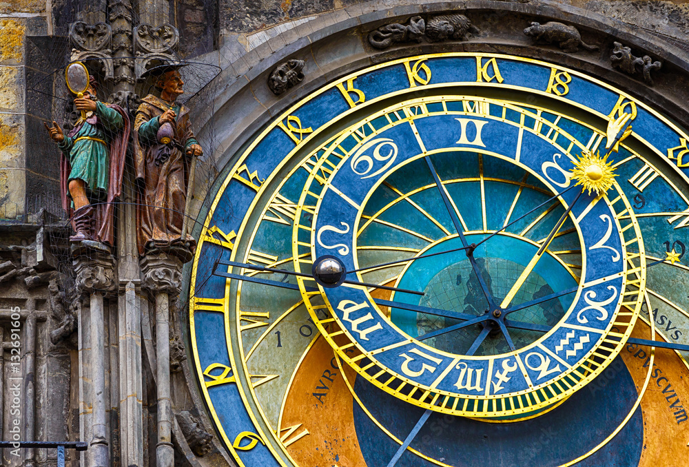 Naklejka premium Astronomical Clock Orloj in the Old Square of Prague. Czech Republic